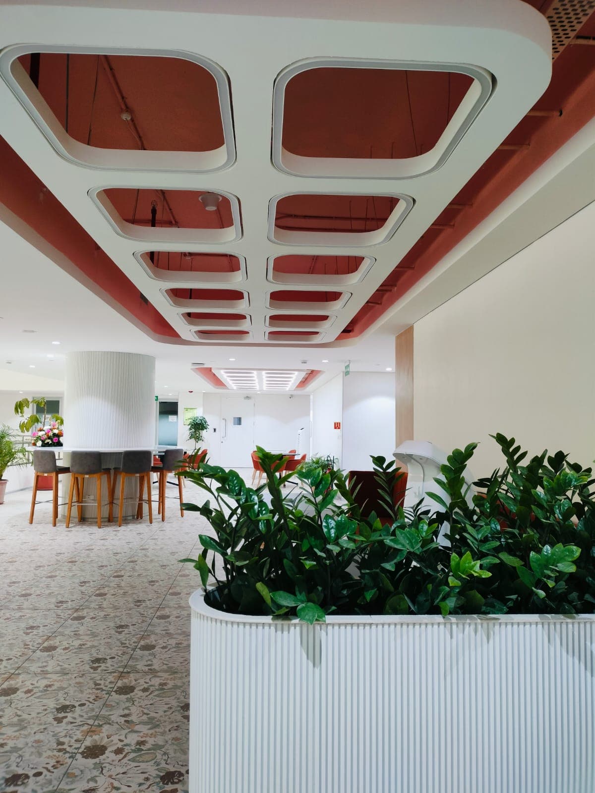 Biophilic Collaboration Bar & Terracotta Baffles
